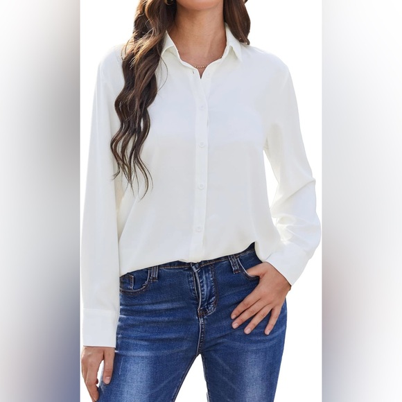 SPRING SEAON Women's Button Down Shirt Collared Blouses Long Sleeve Chiffon - Picture 1 of 7